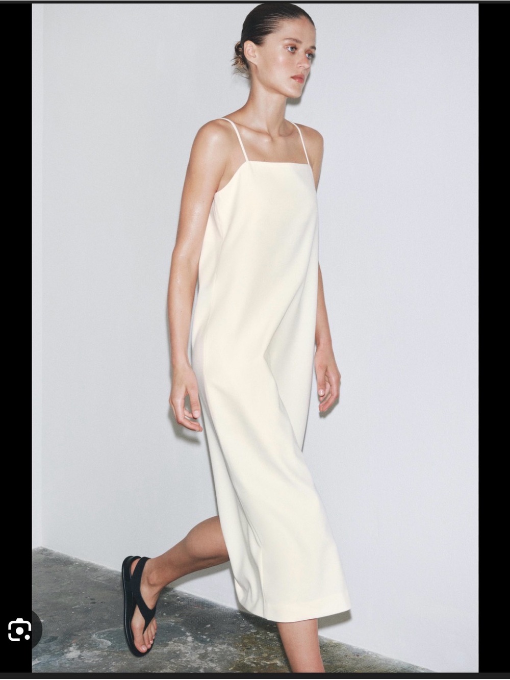 Zara Cream Slip Midi Dress with Thin Straps